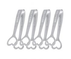 CHAODI 4 mini pinze per ghiaccio – 11 cm/4,2 pollici mini pinza da server a forma di U | design creativo a testa di cuore cava piccola pinza per antipasti, caramelle, pane, torte