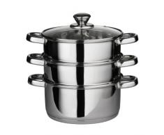 Premier Housewares Multi Steamer- Vaporiera, Acciaio inossidabile, Coperchio in vetro, Argento, Ø22 x H25 cm