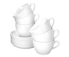 Esmeyer Bistro - Set da 6 Tazze per Cappuccino 0,30 l, con piattini Forma Bistro - Bianco Manico a Forma Rotonda, Altezza 7,2 cm, Diametro 15,7 cm