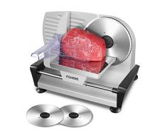 Affettatrice Elettrica da Casa, Due Lame da 19 cm, 200W Affettatrice Professionale con Piedini Antiscivolo e Interruttore ON/OFF, Spessore Preciso 0-15 mm per Affettare Cibi, Carne, Pane(Argento)