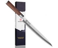KEEMAKE Coltello Giapponese 26,8cm, Coltelli da Cucina per Sushi Sashimi, Coltelli da Cucina Professionali in Acciaio VG10, Coltello Cucina Yanagiba con Lama Smussata Singola, Manico in Legno