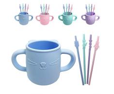 Tazza per bambini brunoko + cannucce riutilizzabili per bambini 2 in 1 - bicchiere neonato + cannucce unicorno riutilizzabili - Sicuro in lavastoviglie/microonde – Progettato in Spagna