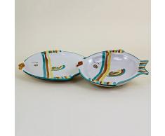 CEAR ceramiche - Set Piatti Pesce 2 pz. Posto tavola Singolo da Pesce in Ceramica di Caltagirone
