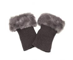 Stofirst Donna Ragazza Inverno Breve Addensare Caldo Uncinetto Scaldamuscoli Moda Lavorato a Maglia Copertura di Stivali Gamba Scaldapiatti con Finto Pelliccia Decorazione(Grigio Scuro)