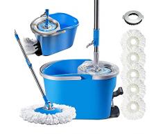 Myiosus Mocio Lavapavimenti Rotante, Mocio Rotante con Strizzatore e Pedale, 128 cm Manico Telescopico, Spin Mop per Pulizia Pavimenti - con 5 Microfibra Testina e 1 Testina di Pulizia
