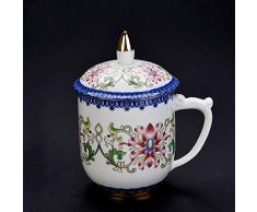 Caffè Latte Tazza Di Ceramica,Creative Stile Cinese Di Colore A Smalto Bianco Stampa Lotus Cup, Adatto Per Cioccolata Calda Tè Caffè,350Ml Di Capacità Tazza Per Tutto Il Giorno Drink Office Es