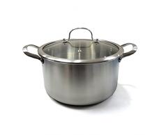 Ignite Cookware Casseruola in acciaio inox, capacità 22 cm, 4 l, adatta a tutti i tipi di piano cottura, inclusa linduzione, coperchio in vetro con sfiato a vapore