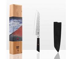 KOTAI | Coltello da cucina Kiritsuke | Coltello da cuoco | Lama da 21 cm | Martellato e affilato a mano | Acciaio inossidabile giapponese 440C ultra affilato | Codolo completamente nascosto