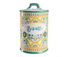 MONTEMAGGI BISCOTTIERA TAPPO ERMETICO IN CERAMICA DECORATO MAIOLICHE 13X13X20cm