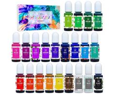 Alcohol Ink Set - 22 Colori x 10ml Inchiostro Alcool per Pittura, Resina Epossidica, Fabbricazione Capsule Petri di Resina - Colorante Alcool Concentrato per Arte in Resina, Bicchiere, Yupo, Mestieri