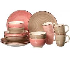 Ritzenhoff & Breker Happy - Servizio da tavola in gres, 16 pezzi, colore: Rosa/Grigio