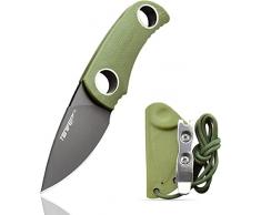 TONIFE Runer Full Tang Coltello da Caccia campeggio a Lama Fissa 4,7cm con Guaina Kydex Regolabile Facile Portabile con Cordino in Paracord per Outdoor, Sopravvivenza e Bushcraft(Verde)