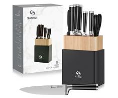 Set di coltelli da chef da 8 pezzi con ceppo per coltelli - Set di coltelli in acciaio inossidabile - Coltello da chef, coltello da pane, coltello Santoku ecc.