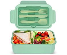 IJIAMY Portapranzo, Lunch Box, Porta Pranzo da Ufficio, Bento Box con 3 Scomparti e Posate | No BPA | Sicuri per Microonde e Lavastoviglie