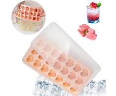 Vassoio Flessibile per Cubetti di Ghiaccio a Forma di Cuore, 27×13.5cm, Formine Ghiaccio Silicone, Portaghiaccio Cubetti con Coperchio per Congelatore, Whisky, Cocktail,Gelati e Cioccolato, Rosa