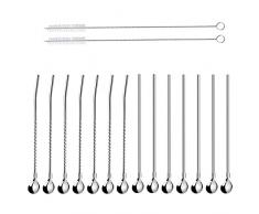 MAX COOK 16 Pcs Cucchiai di Cannuccia in Acciaio Inossidabile Cucchiaio di Paglia Riutilizzabile Cannucce a Cucchiaio in Acciaio Inox 304 con 2 Spazzole Per la Pulizia(Argento)