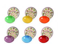 Villa dEste Hippy Servizio Piatti in Porcellana e Gres, Multicolore, Set di 18 Pezzi