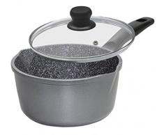 STONELINE Pentola con Manico e 2 Beccucci, Ghisa, Diametro 18 cm, Coperchio in Vetro, Rivestimento Antiaderente