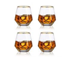 Glasseam Bicchieri da Whisky Diamond Set di 4 Bicchieri da Whisky Inclinati 300ml Bicchiere da Whisky Look Moderno per Uomo, Donna, papà, Marito, Amici, Bicchieri per Bourbon/Rum/Bar Tumbler