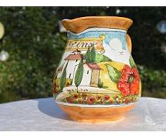 Brocca per vino in ceramica fatta a mano, dipinta a mano con disegno campagna
