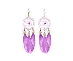 hahuha Orecchini da 17 miglia creativi lunghi con piume di caffè, accessori per lorecchio, accessori per il commercio estero in stile bohémien, idea regalo due pezzi (viola, taglia unica)