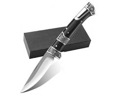 Coltello Pieghevole, Coltello Portatile di Salvataggio di Sopravvivenza, Coltello da Caccia, Multiuso per Attività allAperto in Campeggio (Nero)