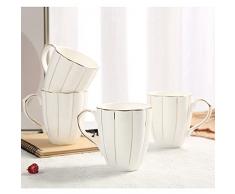 DUJUST Set di 4 Tazze da Caffè (382,7 g), Design Britannico di Lusso con Finiture Dorate Artigianali, Set di Tazze in Porcellana Bianca e Oro di Prima Classe per Caffè, Tè e Latte
