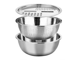 Cabilock Cestello di Scarico in Acciaio Inox Tagliaverdure 3 in 1 Cucina Multiuso Julienne Grattugia Insalatiera per La Casa (Argento)