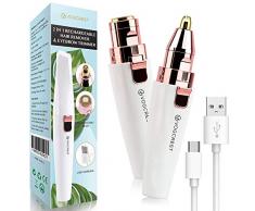 Epilatore Donna Ricaricabile per il viso, 2 in 1 Rasoio elettrico donna sopracciglio e depilazione indolore, depilatore donna per labbra naso corpo con luce