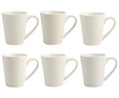 H&H Silhouette Set 6 Tazze Mug, Stoneware, Bianco, 300 ml