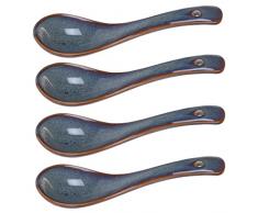 Cucchiaio cinese in gres con smalto effetto reattivo – cucchiaio antipasto – cucchiaio asiatico per zuppa Wan-Tan – lavabile in lavastoviglie