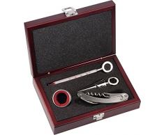 No brand Set Vino 4 Pezzi in Confezione di Legno con Accessori Sommelier