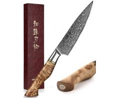 HEZHEN Coltello multiuso da 5 pollici con affilatura come un rasoio- Acciaio di Damasco con motivo a rose Multifunzionale VG10 Coltello professionale per spelucchino-Frutta- Serie Master Ergonomico