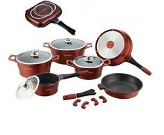 royaltyline Set Batteria di PENTOLE 16 Pezzi Professionale in Pietra LAVICA Colore Borgogna
