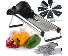 Chefs Inspirations Mandolina Affettatrice, Affettaverdure Con Lama D V, Tagliaverdure, Ideale Per Julienne Include 6 Diversi Inserti, 1 Spazzola Per La Pulizia E 1 Protezione Esclusiva Per La Mano