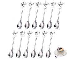 Cucchiaino da caffè in acciaio inox,Cucchiaino da dessert,cucchiaini da tè a forma di foglia,cucchiaini da zucchero,cucchiaini da gelato per dessert,cucchiaini da gelato,tè,latte,caffè (argento)