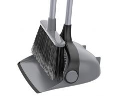 MR.SIGA Set Scopa e Paletta a Manico Lungo, Spazzola Verticale e Paletta combinata per la Pulizia dei Pavimenti, Grigio