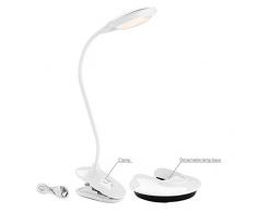 LE Lampada LED da Tavolo con Pinza Lampada da Scrivania Touch da Lettura 150lm 5W LED2835 Bianco Neutro, 3 Livelli Dimmerabile Ricaricabile USB, Pieghevole 360° per Scrivania Comodino Studio Camera