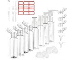 21 Pezzi Bottiglie Viaggio Set, Trasparenti Contenitori Da Viaggio Con Etichette Adesive, Con Flaconi Spray e Creme Bottiglie per Shampoo Balsamo per Lozioni Liquide Creme