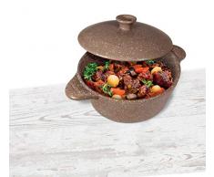 TOPGRES Pentola a induzione Ø 27 cm 2 Manici H 11 cm in Ceramica GRES Marrone Effetto Pietra con Coperchio