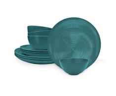 Zak Designs - Set di stoviglie in melamina convenzionale americana, include piatti piani, piatti da insalata e ciotole individuali, durevole e senza BPA (Marine, set da 12 pezzi, servizio per 4)