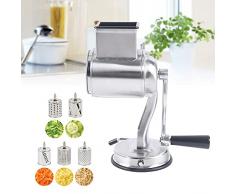 Grattugia a tamburo in acciaio inox, affettatrice manuale, grattugia per formaggio con manovella e 5 tamburi, affettatrice multifunzione per cetrioli, grattugia per verdure, cipolle, carote (tipo 1)