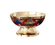 NKlaus Ciotola per incenso in ottone massiccio verniciato Ø 10cm con motivo decorazione incenso fatto a mano vaso multicolore per miscela incenso 2178