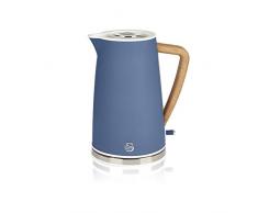 Swan Nordic - Bollitore elettrico ultra veloce, senza fili, design moderno, 1,7 l, 2200 W, manico effetto legno, spegnimento automatico, blu opaco