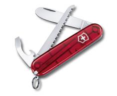 Victorinox, coltellino svizzero My First Victorinox (9 funzioni, lama stondata, catenina), rosso trasparente
