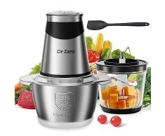 DR.ZERO Tritatutto da Cucina Elettrico con 2 Ciotole, 1,2L e 600ML, 500W Tritatutto Elettrico, 4 Lame, 2 Velocità, Robot da Cucina, Frullatore Multifunzionale per Frutta Verdura Carne Spezie Cipolla