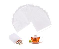 Filtri da tè,100 Pcs Bustine per Tisane, Sacchetti Filtro per Tè con Coulisse Bustine Te Vuote, Bustine Infusione Filtri Te Usa e Getta per Bustine di Tè, Filtro Vuoto per Tè Caffè Erbe Spezie