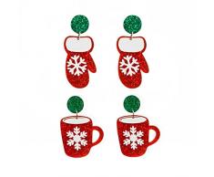 MIVALO Orecchini di Natale, Orecchini Festivi, 2 Paia/Set Cute Glitter Snowflake Mug Orecchini di Natale for Le Donne Christmas Festive Cartoon Gloves Drop Earrings Gift