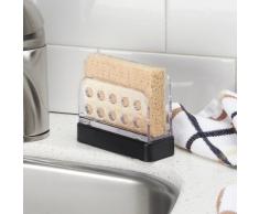 InterDesign Forma Organizer cucina, Portaspugne a scomparti per lavello in plastica e metallo, nero opaco/trasparente