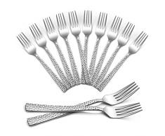 HaWare Forchette da pranzo in acciaio inox, set di 12 forchette da tavolo grandi con manico quadrato martellato, finitura a specchio e lavastoviglie sicure,20 cm